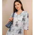 Women Printed Viscose Rayon Straight Kurta (White, Blue) - Image 4