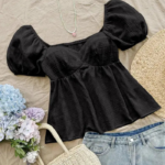 Casual Puff Sleeves Solid Women Maroon Top