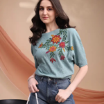 Casual Regular Sleeves Printed Women Light Blue Top