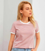 Women’s Striped Western Top | Round Neck Cap Sleeve T-Shirt for Women | Loose Fit Casual Summer Wear
