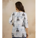 Women Printed Viscose Rayon Straight Kurta (White, Blue) - Image 3
