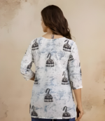 Women Printed Viscose Rayon Straight Kurta (White, Blue) - Image 3
