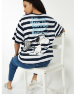 Women Striped Snoopy Print Oversized T-shirt