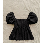 Casual Puff Sleeves Solid Women Black Top - Image 2