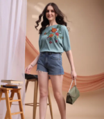 Casual Regular Sleeves Printed Women Light Blue Top - Image 2