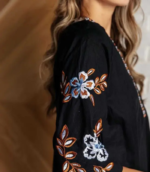 Casual Regular Sleeves Embroidered Women Black Top - Image 3