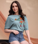Casual Regular Sleeves Printed Women Light Blue Top - Image 3