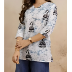 Women Printed Viscose Rayon Straight Kurta (White, Blue) - Image 2