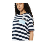 Women Striped Snoopy Print Oversized T-shirt - Image 2
