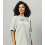 Women Printed Boat Neck Cotton Blend Grey T-Shirt - Image 3