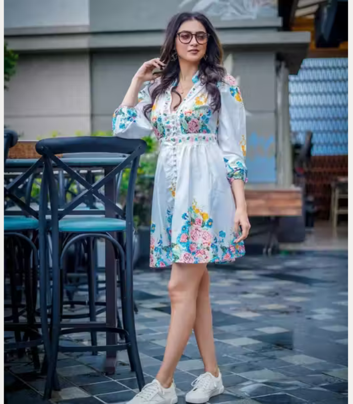 4 Puff Sleeve Stylist Floral Printed Dresses For Women - Image 1