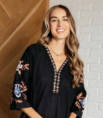 Casual Regular Sleeves Embroidered Women Black Top