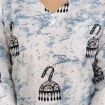 Women Printed Viscose Rayon Straight Kurta (White, Blue)