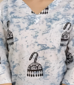 Women Printed Viscose Rayon Straight Kurta (White, Blue)
