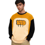 LEOTUDE Oversized Full Sleeve Cottonblend Graphic Printed Round Neck Drop Shoulder Tshirt for Man (Color Mustard)