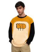 LEOTUDE Oversized Full Sleeve Cottonblend Graphic Printed Round Neck Drop Shoulder Tshirt for Man (Color Mustard)