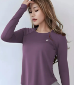 Women Solid Round Neck Polyester Purple T-Shirt