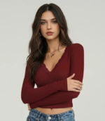 Casual Regular Sleeves Solid Women Maroon Top