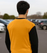 LEOTUDE Oversized Full Sleeve Cottonblend Graphic Printed Round Neck Drop Shoulder Tshirt for Man (Color Mustard) - Image 3