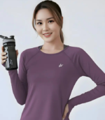 Women Solid Round Neck Polyester Purple T-Shirt - Image 3