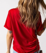 Women Printed Round Neck Pure Cotton Red T-Shirt - Image 3