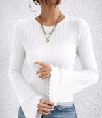 Casual Flared Sleeves Solid Women White Top