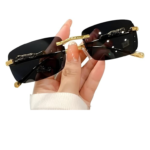 Roshfort Honey Singh Rimless uinsex Sunglasses Retro Luxury Metal Frameless Rectangle Leopard Arms Colored Lens