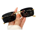 Roshfort Honey Singh Rimless uinsex Sunglasses Retro Luxury Metal Frameless Rectangle Leopard Arms Colored Lens