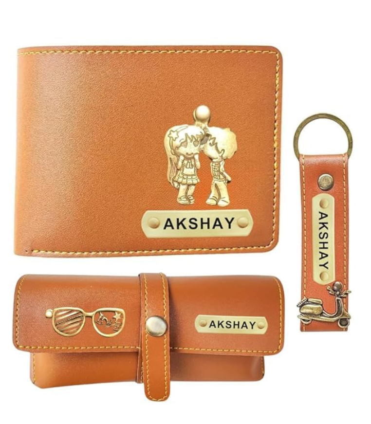 1 Customized Men's Wallet Keychain & Goggle Covern Combo Slim Stylish Leather Purse with Name & Charm Unique Birthday Anniversary Gift for Men Boy Love Husband Employees Clien - Image 1