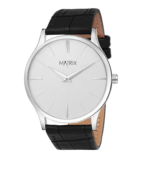 Matrix Men's Signature Two Hands & Cut Glass with Leather Strap Analog Watch ( Black / White Dial ) - Image 4