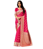 Women's Banarasi Saree Pure Kanjivaram Style Silk Saree With Blouse Piece for Wedding