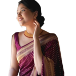 C J Enterprise Women's Pure Soft Silk Saree With Blouse Piece For Wedding