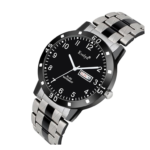 Evelyn Men's Day-Date Watch, Black Dial, Stainless Steel Band, Eve St 123