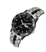 Evelyn Men's Day-Date Watch, Black Dial, Stainless Steel Band, Eve St 123