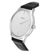 Matrix Men's Signature Two Hands & Cut Glass with Leather Strap Analog Watch ( Black / White Dial ) - Image 2