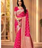 Women's Banarasi Saree Pure Kanjivaram Style Silk Saree With Blouse Piece for Wedding - Image 2