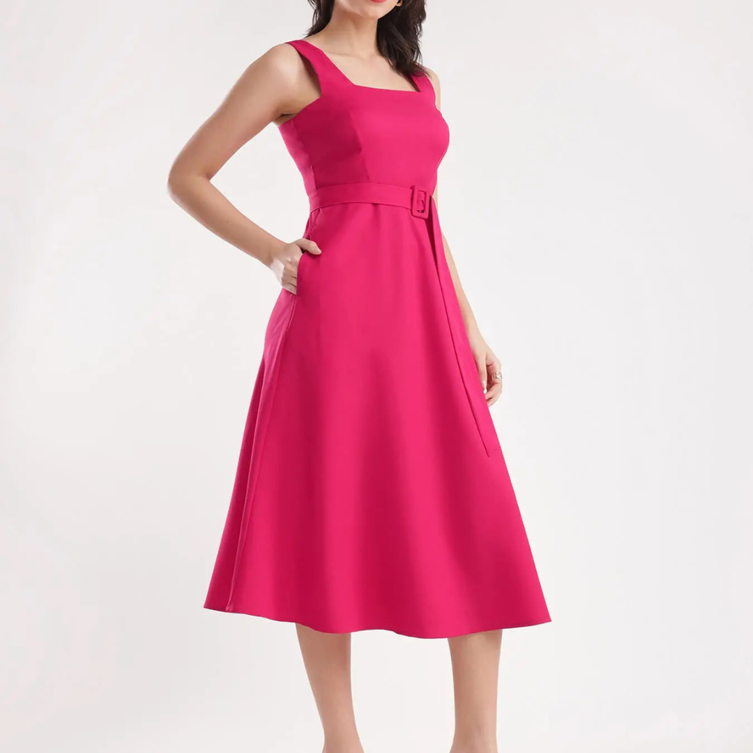 1-4.png Fit And Flare Dress – Fuchsia - Image 1