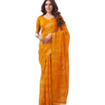 SAREEZAA Women's Cotton Printed Saree with Zari Stripe and Unstitched Blouse Piece