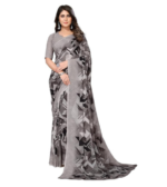 Yashika Women's Trendy Printed Georgette Black Color Saree with Blouse Material