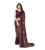 Yashika Women's Printed Trendy Georgette Brown Color Saree With Blouse Material