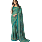 leelavati Printed Bandhani Georgette Saree With Unstitched Blouse piece (Green) (VS-GR-1576)