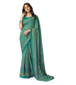 Printed Bandhani Georgette Saree With Unstitched Blouse piece (Green)