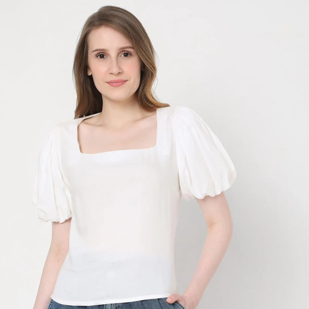 1.png White Puff Sleeves Top - Image 1