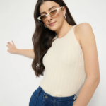 Beige Viscose Blend Halter Neck Top - Image 2