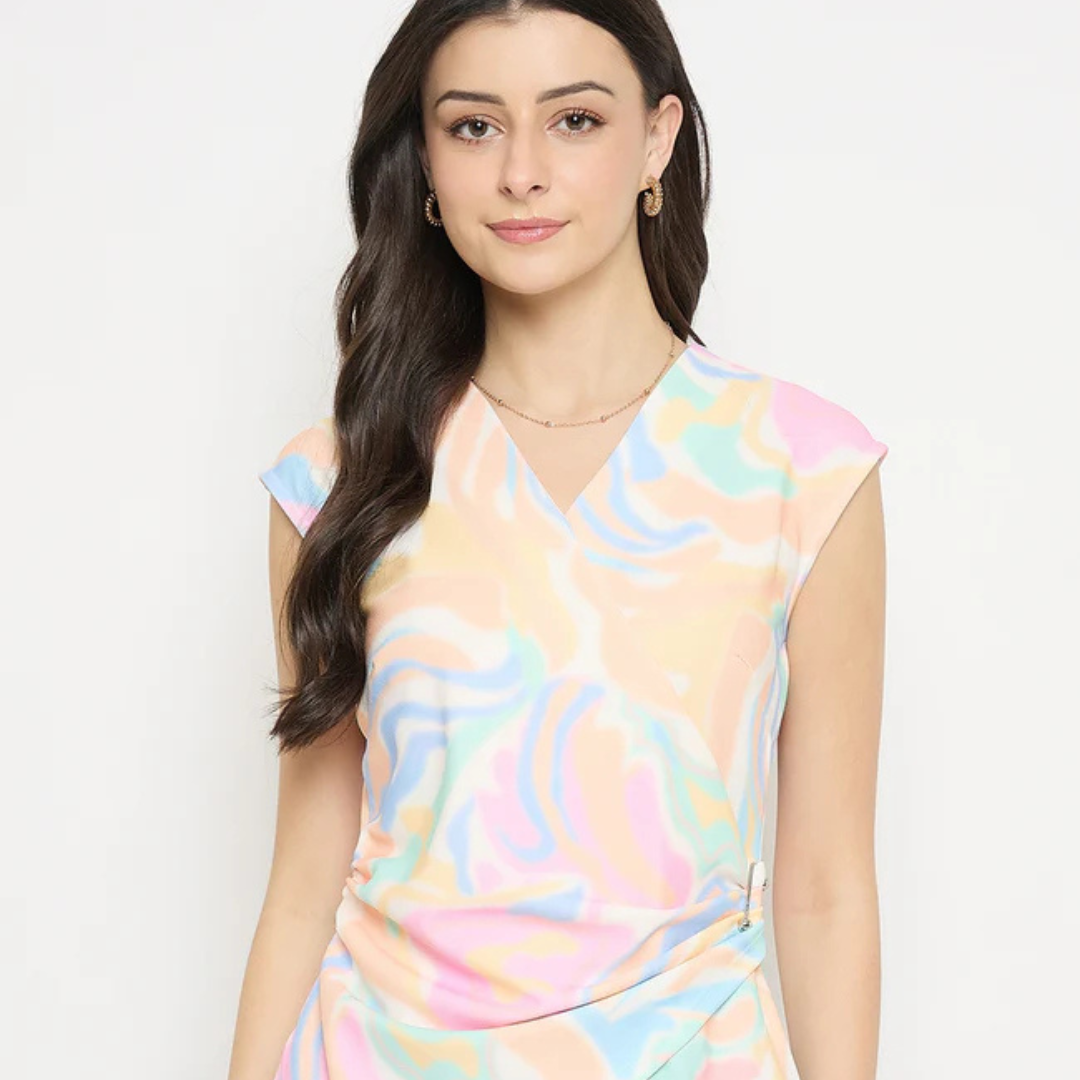 15-1.png Peach Abstract Print Asymmetric Top - Image 1