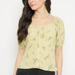 Women’s Yellow Ruched Puff Sleeve Top