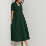 Cotton Fit & Flare Midi Dress – Green
