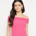 Hot Pink Rayon Blend Off-Sleeve Top