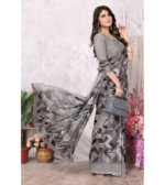 Yashika Women's Trendy Printed Georgette Black Color Saree with Blouse Material - Image 2