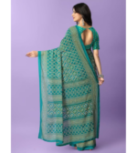Printed Bandhani Georgette Saree With Unstitched Blouse piece (Green) - Image 2